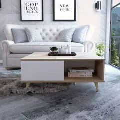 TU MESITA - Mesa De Centro Rosalia Café Claro y Blanco con Puerta