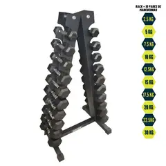 XTREME SPORT - Set de 10 Mancuernas Hexagonales + Soporte Rack
