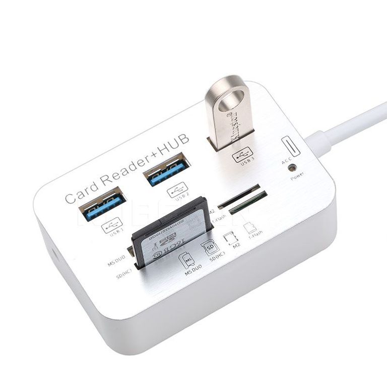 Lector de Tarjeta SD + HUB USB 3 Puertos 2.0 Combo 7 en 1