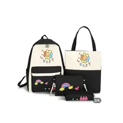 GENERICO - Mochila Kawai Set 4 en 1 Modelo Girasol de Damas Niñas