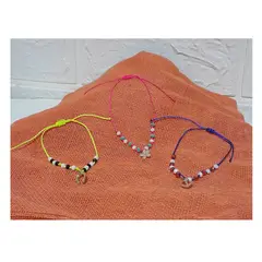 GENERICO - TRIO DE PULSERAS DE HILO CRISTALES Y DIJE AJUSTABLES