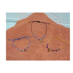 GENERICO - TRIO DE PULSERAS DE HILO CRISTALES Y DIJE AJUSTABLES