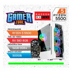 AMD - PC GAMER RYZEN 5 5500, RX580 8GB , SSD 500GB, 16GB RAM, CASE WHITE BLANCO RGB