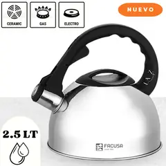 FACUSA - Tetera Elegante de Acero Inoxidable con Silbador 2.5 Lt