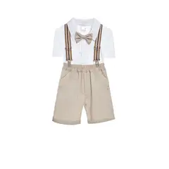 GENERICO - Conjunto para Bebe Niño Tirantes Pantalones cortos Beige GALA
