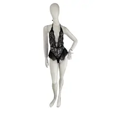GENERICO - Babydoll negro de encaje floral - Talla M