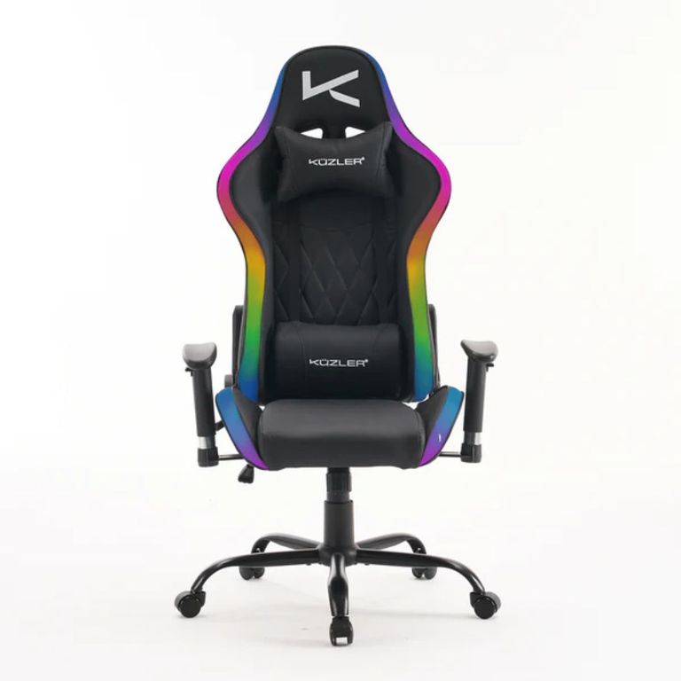 Silla gamer con luces LED y base metálica ergonómica ajustab