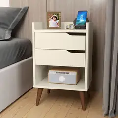 TU MESITA - Velador Moderno Vidal Blanco 2 cajones