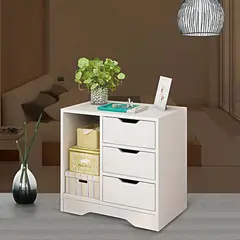 TU MESITA - Velador Mesa de Noche Mikela 3 Cajones Blanco