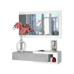 TU MESITA - Velador Recibidor Flotante 1 cajón + espejo Gastón color Blanco/Plomo