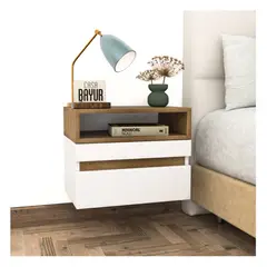 TU MESITA - Velador Flotante 1 cajón Linus Color Blanco/Macadamia