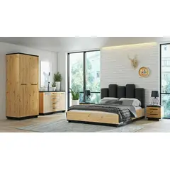 TU MESITA - Velador Mesa de Noche Rony 2 cajones color Duna/Negro
