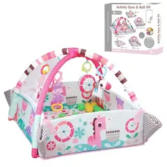 PEQUEÑAS TRAVESURAS - Gimnasio Rosado para Bebé 5 en 1 con Piscina de Pelotas