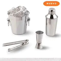 GENERICO - Set De Bartender 4 piezas hielera medidor pinza