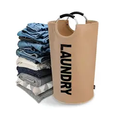 ELMEJORPRECIO - Cesta De Lavandería Multiuso Plegable Con Asas de Aluminio Marrón