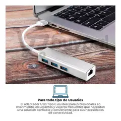 GENERICO - Hub Adaptador Tipo C 3 Puertos Usb 3.0 + Ethernet