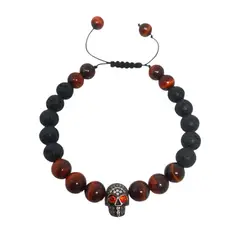 LUCYANA JOYAS Y ACCESORIOS - Pulsera Hombre de Calavera con Cuarzo Ojo Tigre rojo - Joyas Lucyana