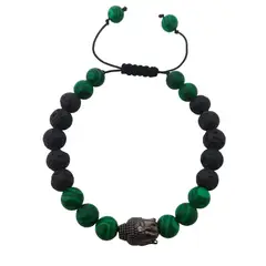 LUCYANA JOYAS Y ACCESORIOS - Pulsera para Hombre de Buda con Cuarzo Malaquita y Piedra Volcánica