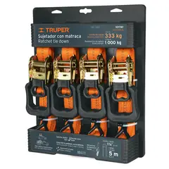 TRUPER - Juego De 4 Sujetadores Con Ratchet, Carga Máx 1000 Kg