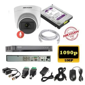 GENERICO - Kit 1 Cámaras Seguridad Domo 5mpx DVR HUHI Hikvision + 1TB + AUDIO