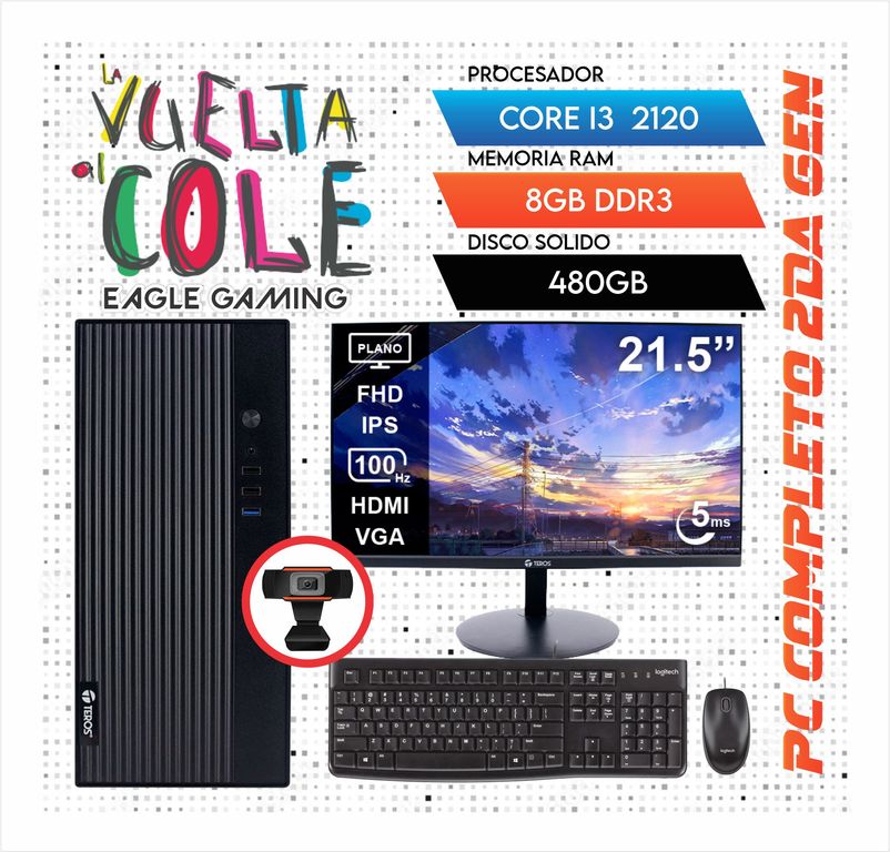 Computadora PC Core i3 2DA GEN RAM 8GB SSD 500GB Monitor 22 FHD