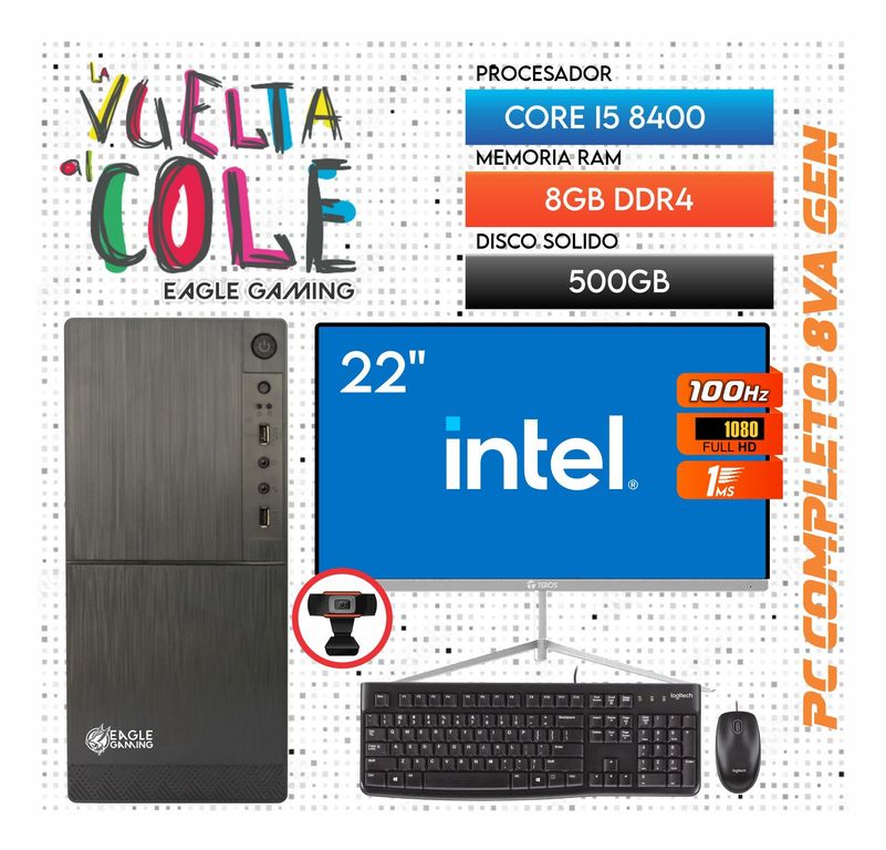 Computadora PC Core i5 8400 8VA GEN RAM 8GB SSD 500GB Monitor 22 FHD