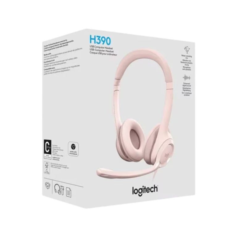 AUDIFONO CON MICROFONO H390 CON CABLE NOISE CANCELLING ROSA