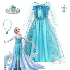 GENERICO - Vestido Niña Disfraz Princesa Celeste Accesorios Fiesta Juego Genieka