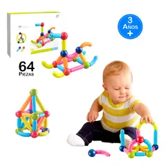 KIDS - Bloques Magnéticos Premium de 64 Piezas - Crea y Aprende!