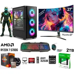 AMD - Computadora PC GAMER RYZEN 7-5700G Ram 32GB Disco Solido SSD 2TB MONITOR 27” FHD