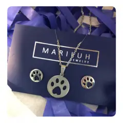 GENERICO - Pack Acero Collar con dije y Aretes - Patita Mascota Plateado