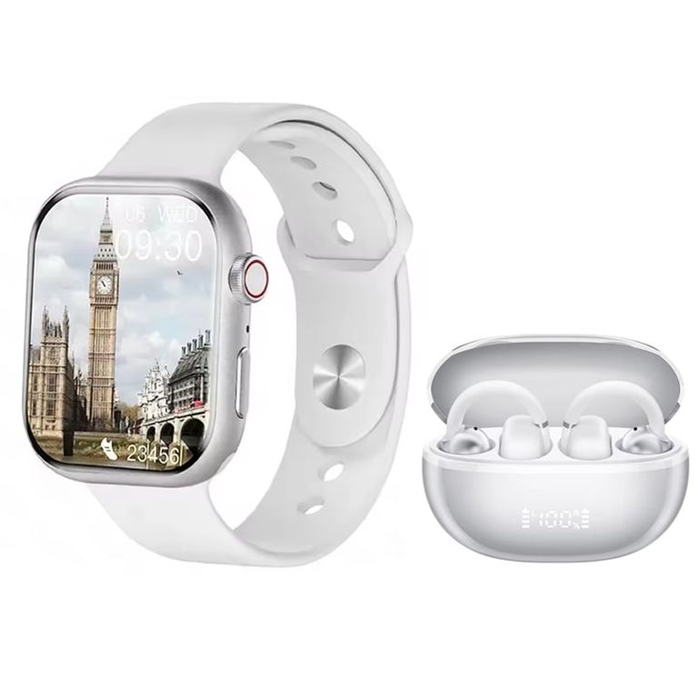 Audífonos Airfree-Blanco Blutooth 54 y Toumi Watch S10 Pro W