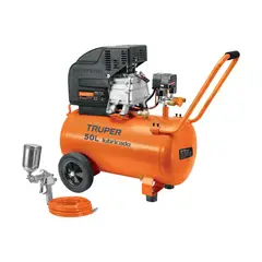 TRUPER - Combo de compresora de 50 L, manguera y pistola para pintar