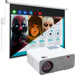 OWLENZ - Proyector Smart Sd500 FullHD Ecran Eléctrico 120 Pulgadas Blanco