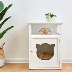 TU MESITA - Mesa Auxiliar con Cama para Mascota Perola Blanco 64cm