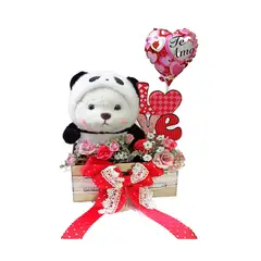 GENERICO - Adorno Box Con Flores Y Oso De Peluche Amor San Valentín