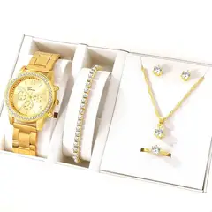 GENEVA - Pack 6 Piezas Reloj Mujer Anillo Aretes Pulsera Collar San Valentin_.
