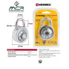 HERMEX - CANDADO TIPO DISCO 50mm 3 DIGITOS MALETAS LOCKERS
