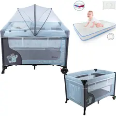 EBABY - Cuna Corral para Bebe Mosquitero Skyblue Colchon