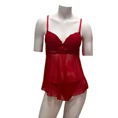 BOMBON ROJO - Babydoll de Tull Con Copa Con Lazo
