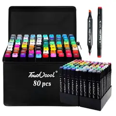 GENERICO - Set de 80 Plumones Marcadores Doble Punta con Estuche