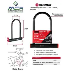 HERMEX - CANDADO TIPO U 12mm PARA BICICLETAS MOTOS CON LLAVE