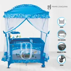 KINGDOM - Cuna Corral «MAJESTIC ARABIC» 2 en 1 Light Blue