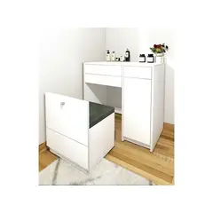 BARAKA HOME - Tocador Joyero Espejo Hov Puerta Lateral Puff - Blanco