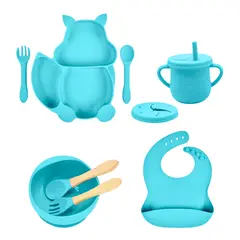 BUYPAL - Set de Alimentacion para Bebes de Silicona 10 piezas Celeste