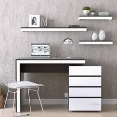 TU MESITA - Escritorio Minimalista Ivana 4 Cajones Negro con Blanco