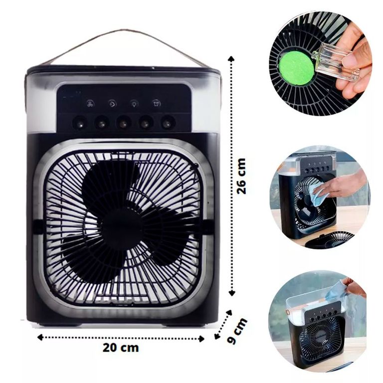 Ventilador Portátil Humidificador Aire Acondicionado Luz Nocturna 3en1