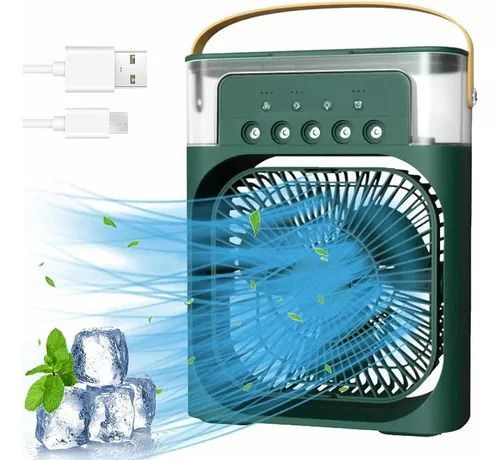 Ventilador Portátil Humidificador Aire Acondicionado Verde 3 En 1