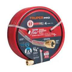 TRUPER - Manguera 5/8" super reforzada 4 capas 30 m conexiones metal