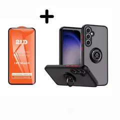 CASE - Ahumado Con Anillo Para Samsung S23 FE Con Mica de Vidrio Negro